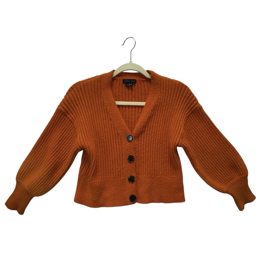 Sanctuary Women's Orange Knit Button Cardigan Sweater Balloon Sleeve Sz 10
